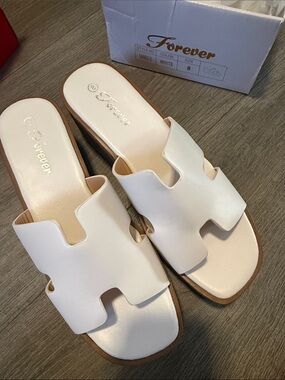 White Cutout Slide Sandals
